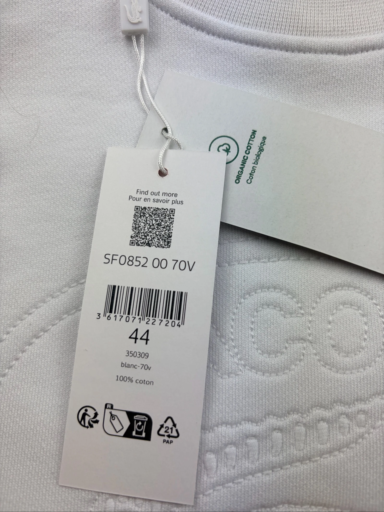 Suéter Lacoste branco 100% Algodão – Tamanho 44 – photo 3